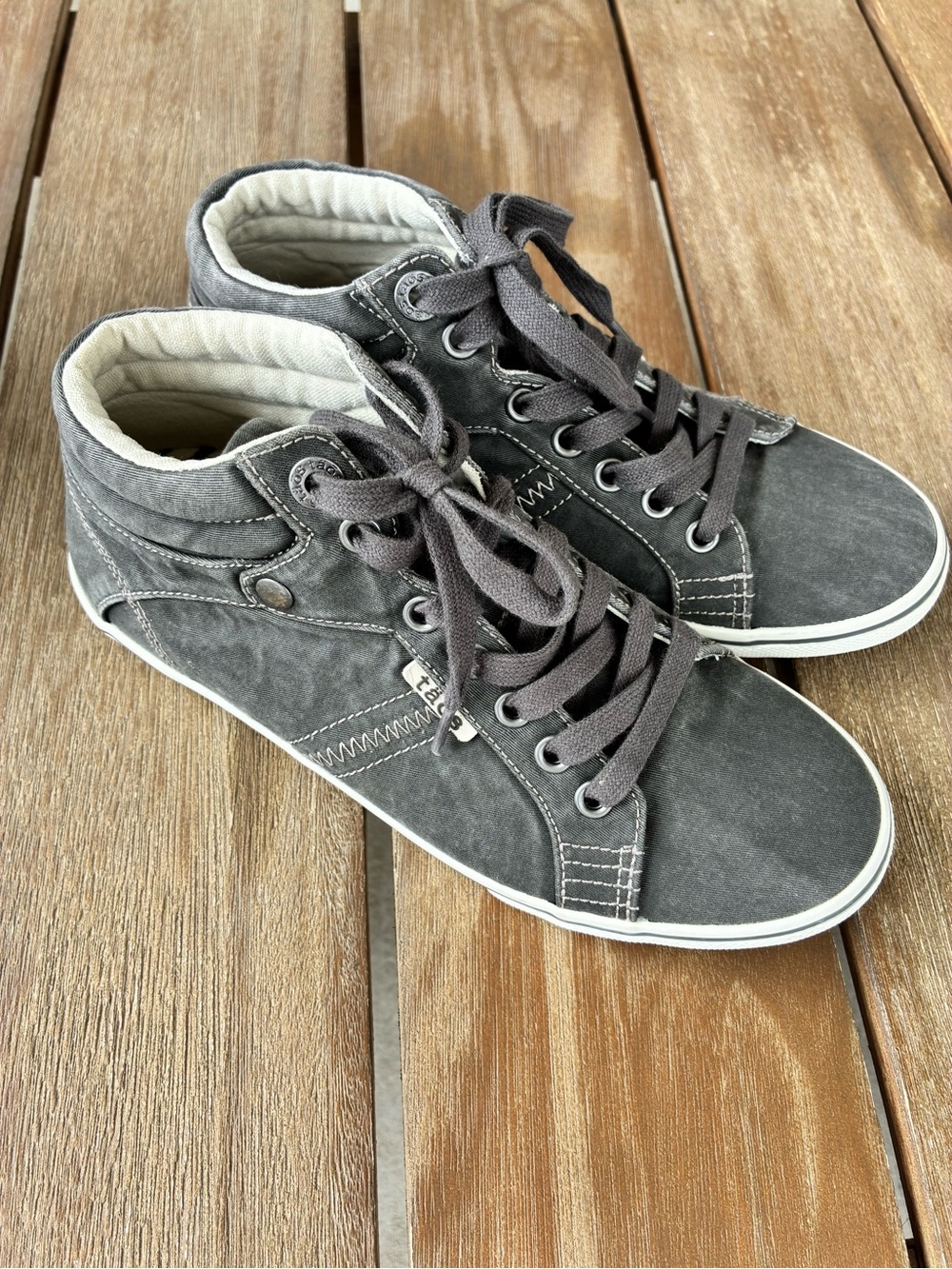 Taos Startup Shoes Womens 7 Gray Canvas Zip Lace Up High Top Comfort Sneakers